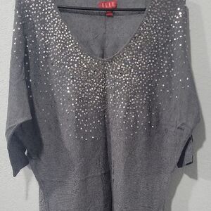 Elle Gray Oversized Dolman Sleeve Blouse
